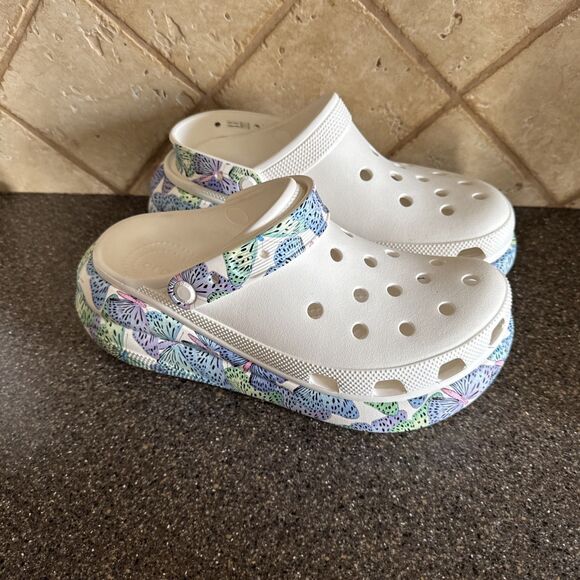Crocs Classic Crush Butterfly Clog Platform Heel White Mens Size 9 Womens 11 - Picture 1 of 4